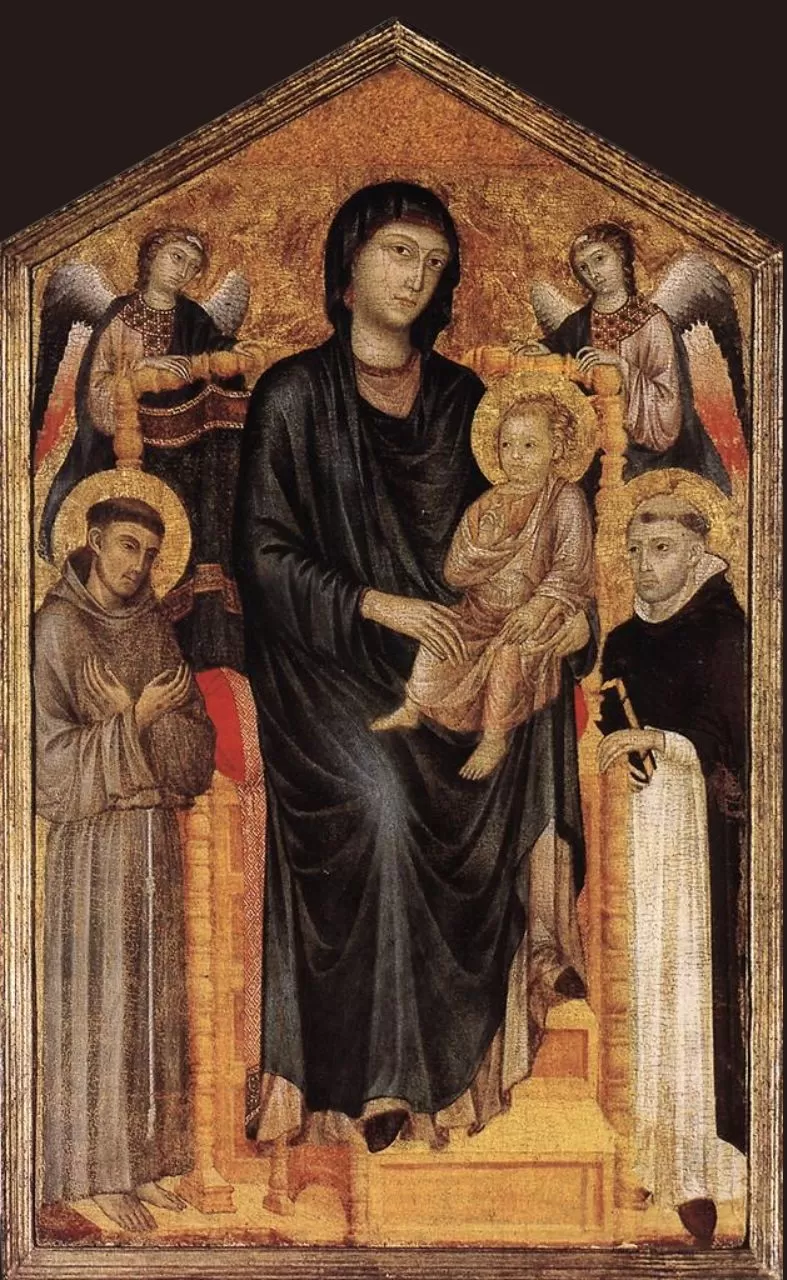 Maestà con i santi Francesco e Domenico - Bottega di Cimabue - Galleria degli Uffizi
