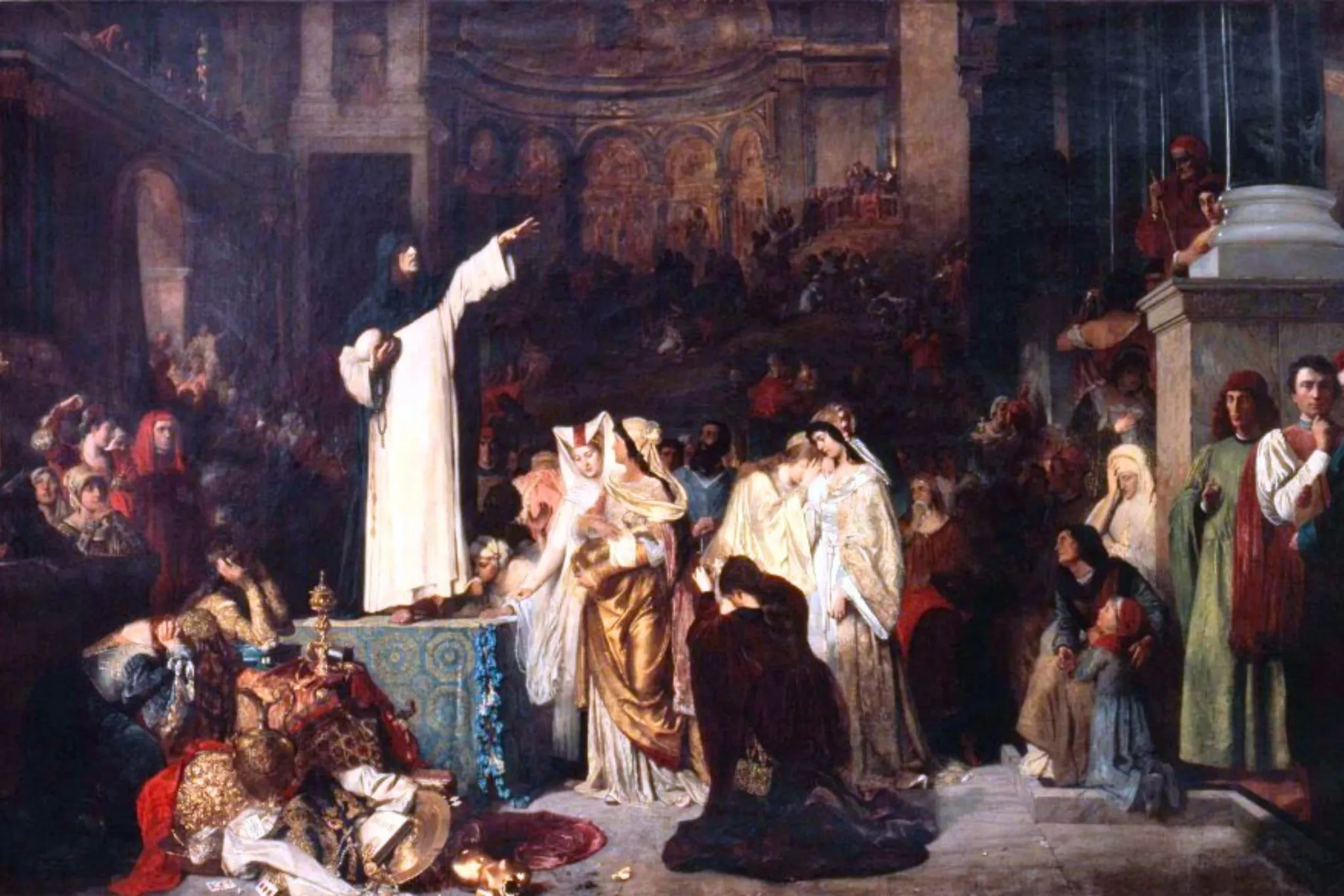 Savonarola predica contro il lusso e prepara il rogo delle vanità (quadro di Ludwig von Langenmantel, 1881)